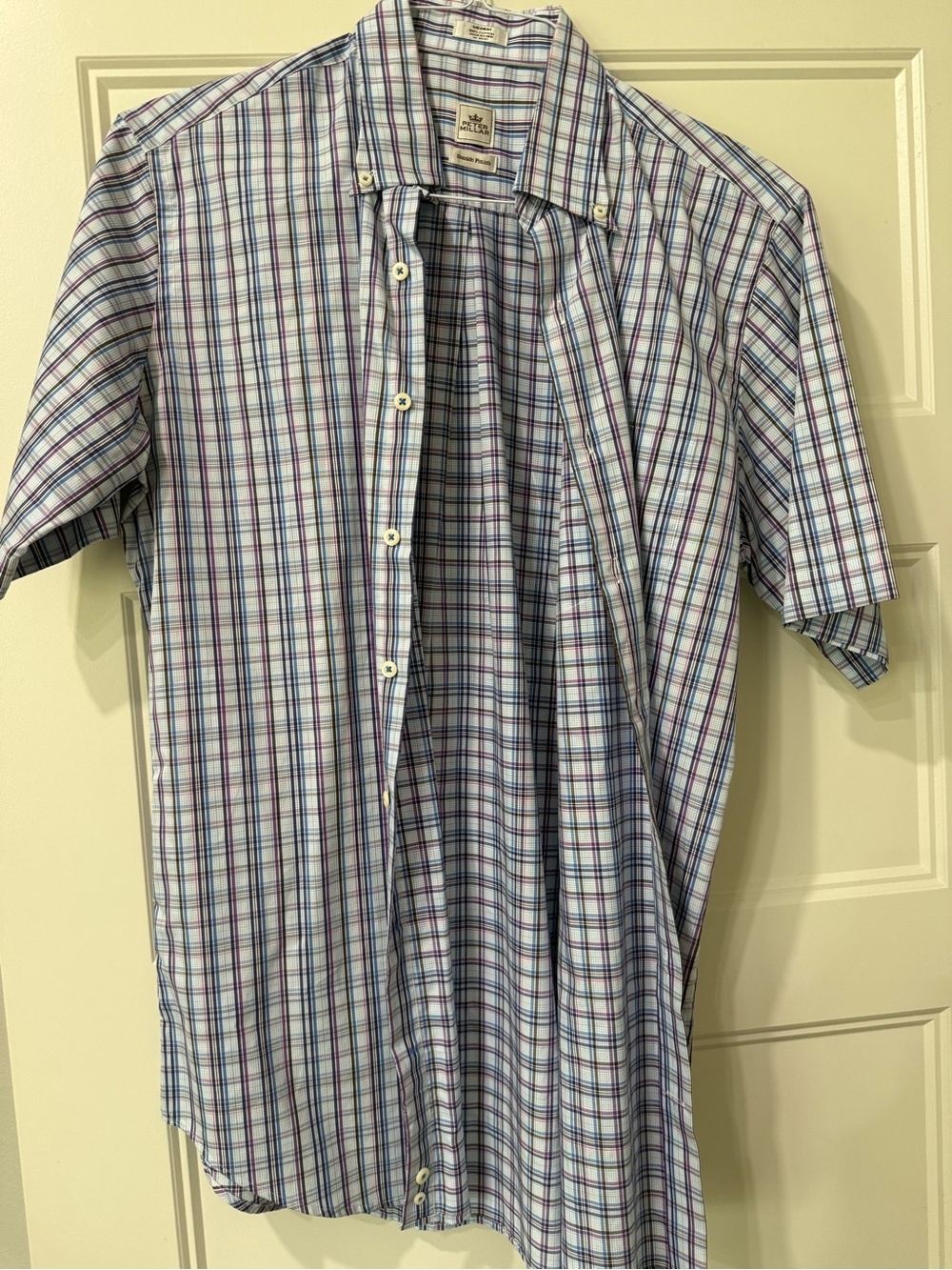 Peter Millar Short-Sleeve Plaid Button-Down Shirt - Blue & White